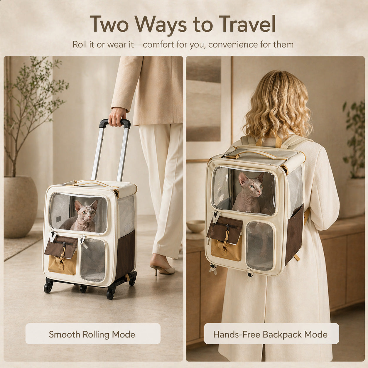 Square Rolling Pet Carrier Backpack