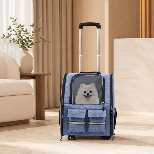 2-in-1 Trolley Pet Carrier with Wheels
