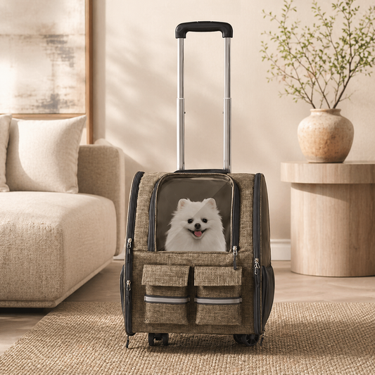 2-in-1 Trolley Pet Carrier with Wheels