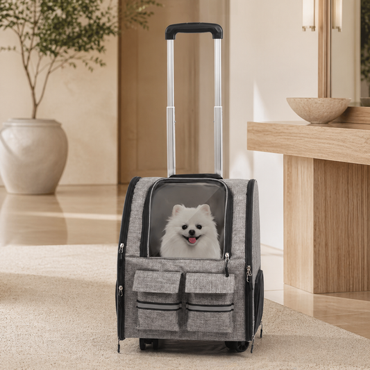 2-in-1 Trolley Pet Carrier with Wheels